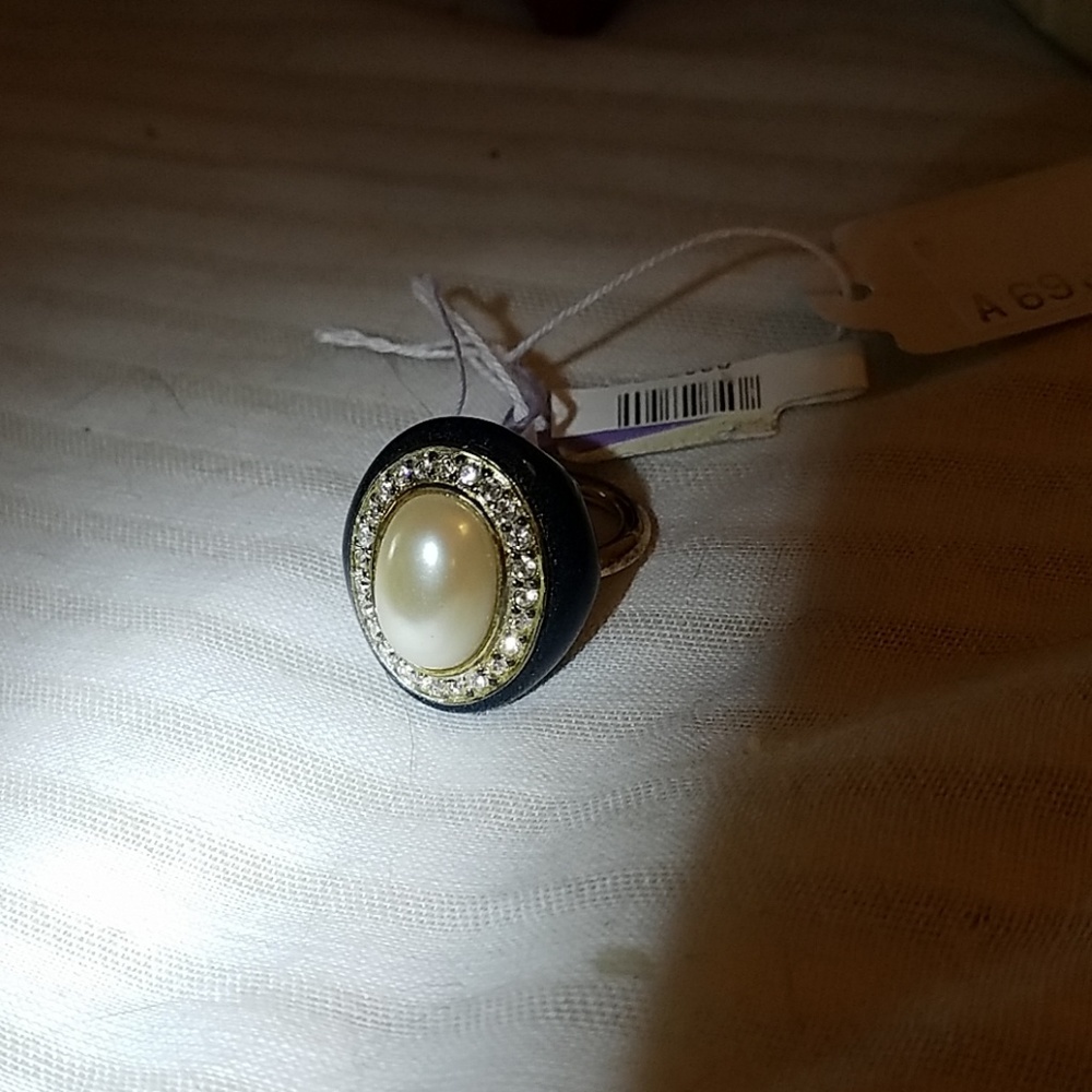 Vintage Rhinestone and Pearl Costume Ring
